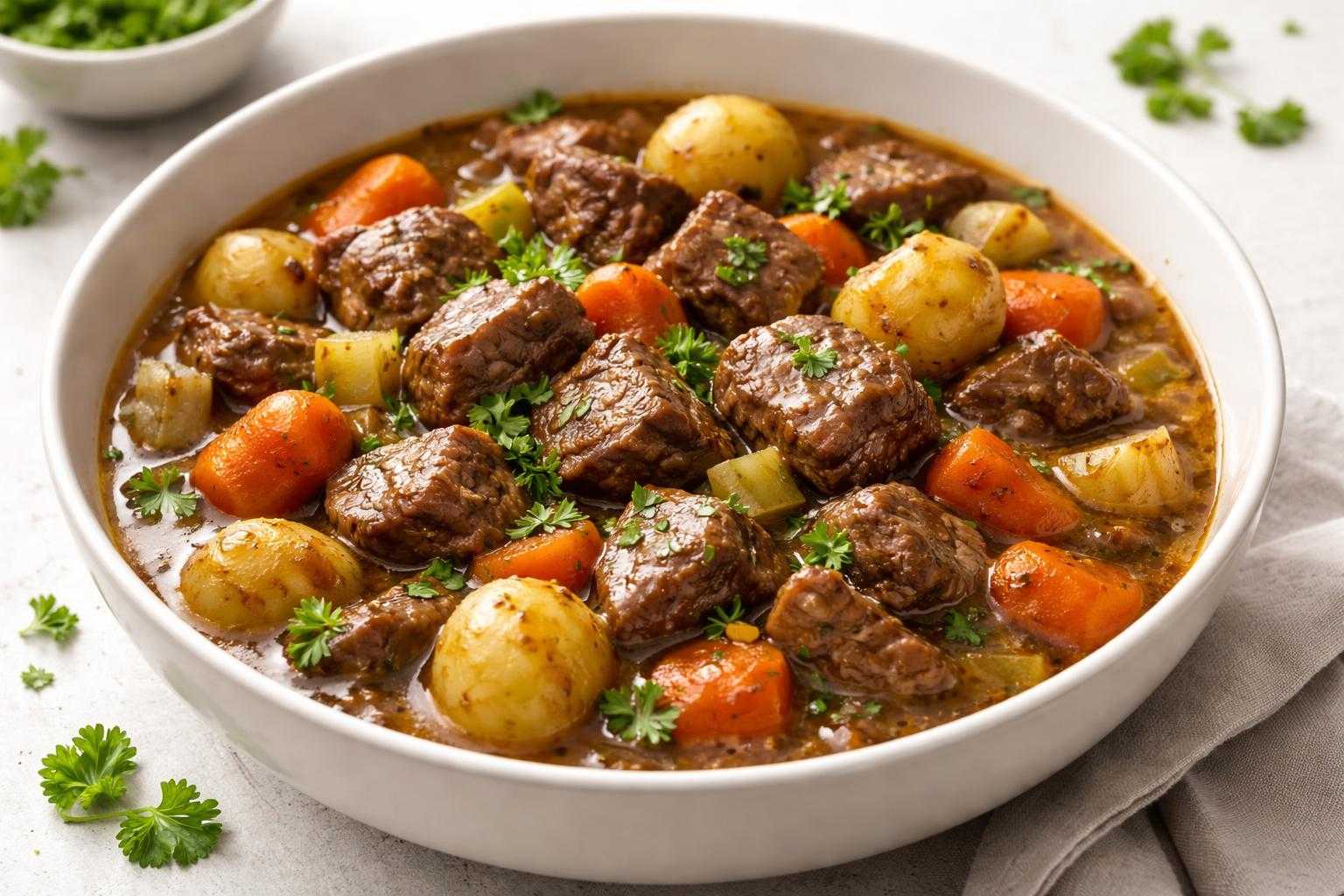 Ragoût de bœuf mijoté fondant, riche en protéines