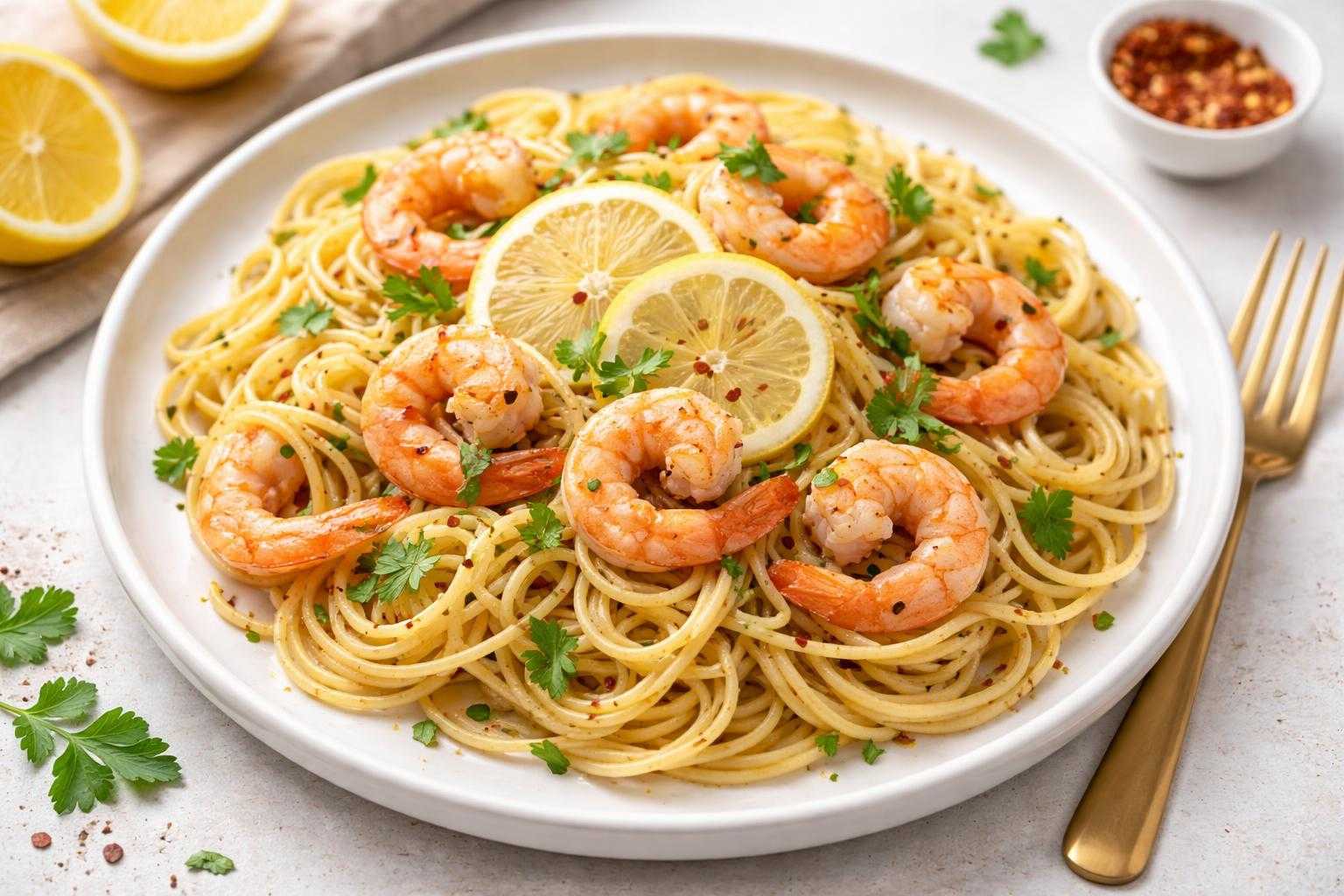 Pâtes aux crevettes citronnées - rapide et élégant