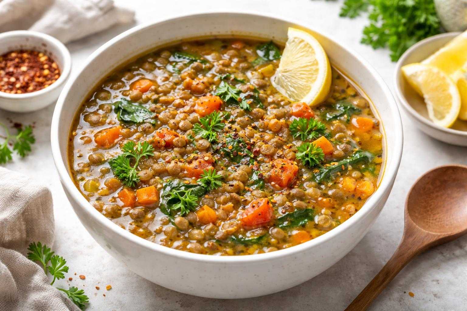 Soupe de lentilles réconfortante et nutritive (végétalienne)