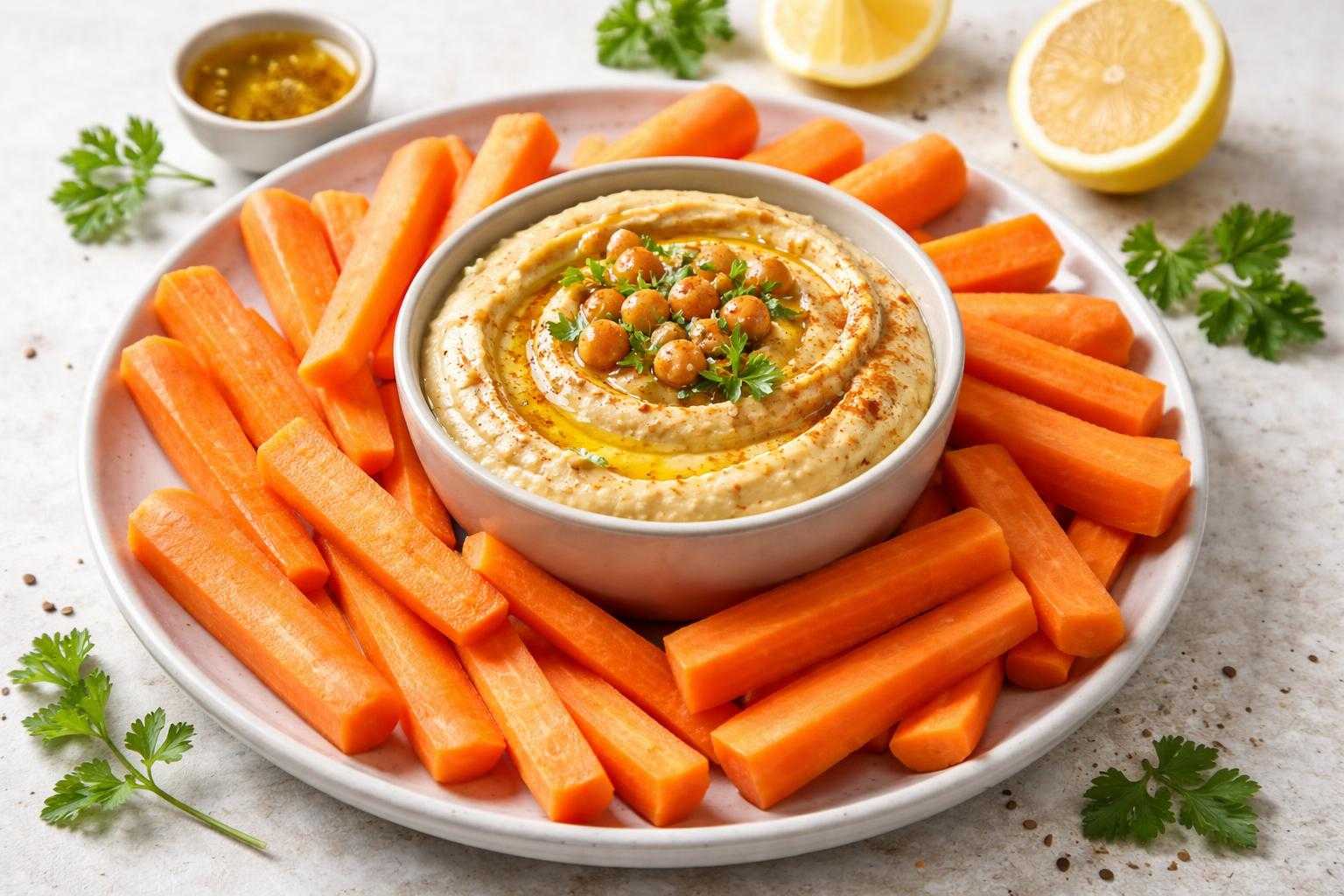 Bâtonnets de carottes et houmous
