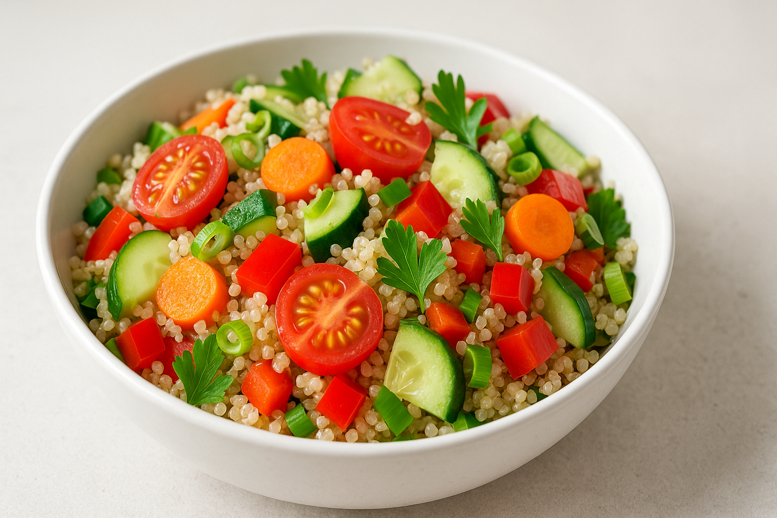 Salade fraîche au quinoa et légumes croquants